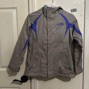 Gray and Blue NorthFace Hooded Windbreaker